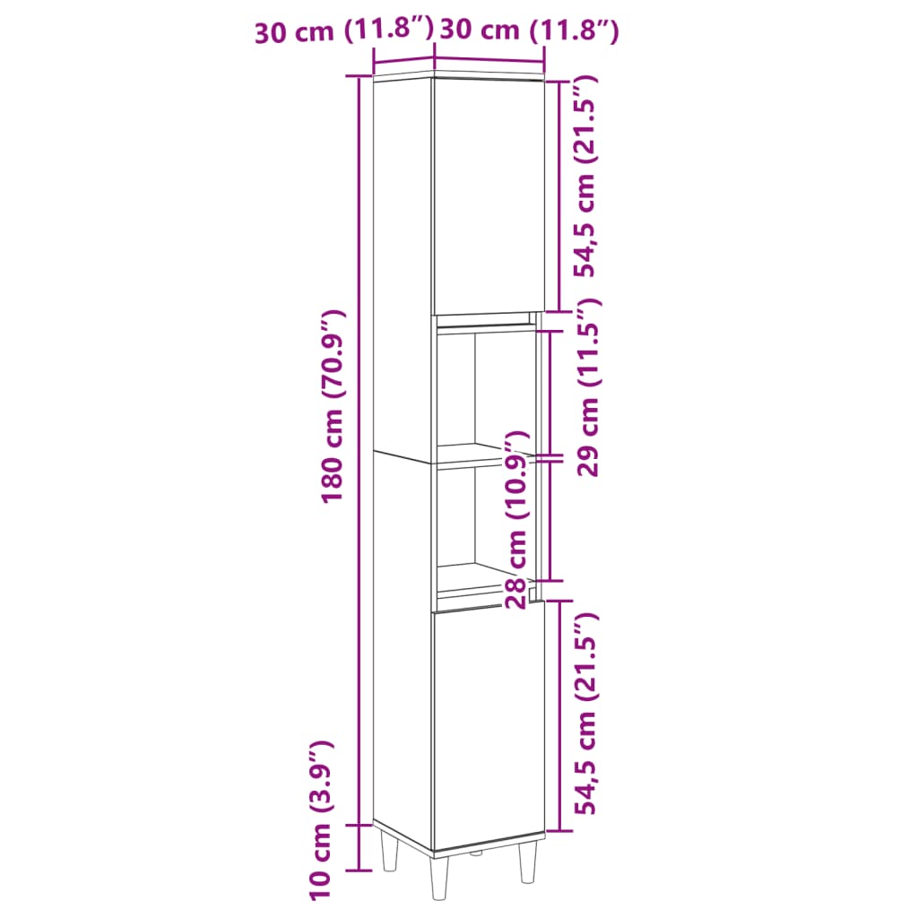 Bathroom Cabinet Sonoma Oak 30x30x190 cm Engineered Wood - Bend