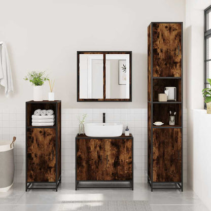 Bathroom Mirror Cabinet Smoked Oak 65x20x60 cm Engineered Wood - Bend