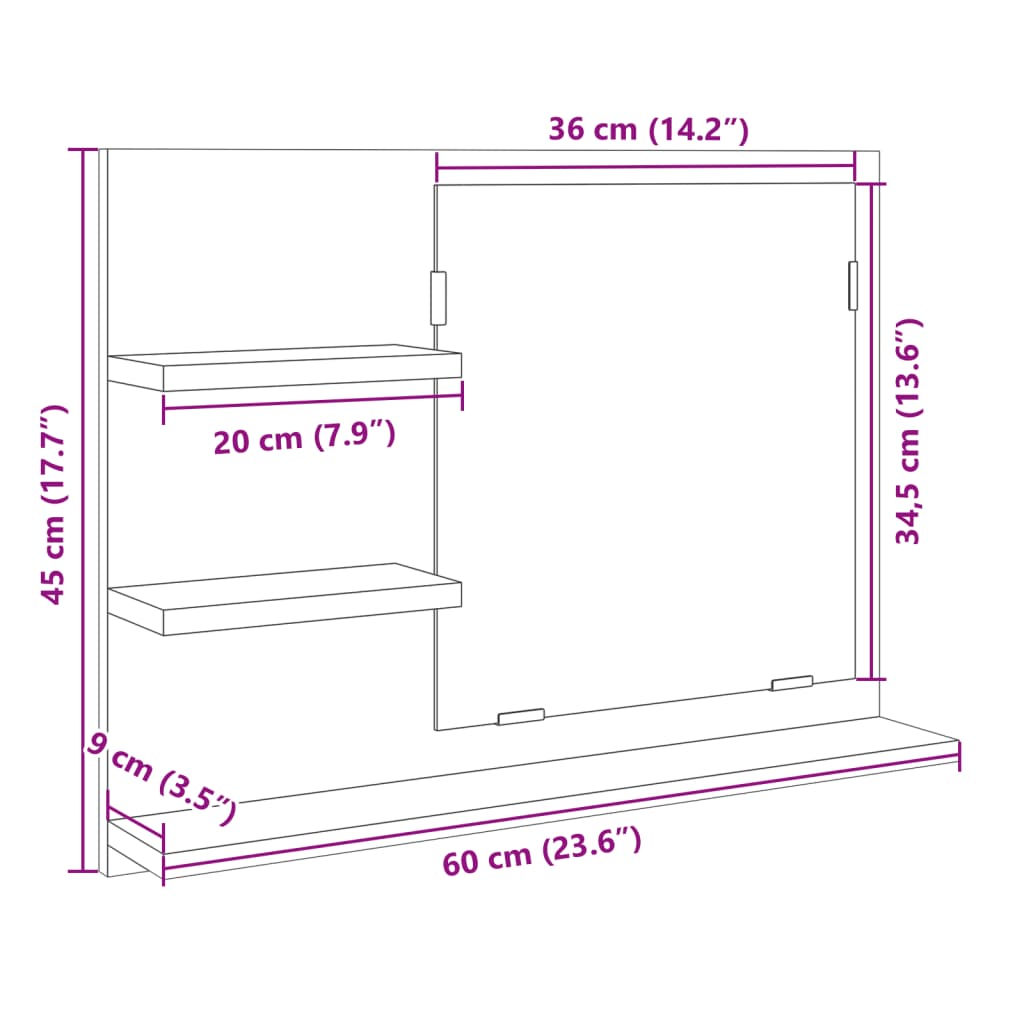 Bathroom Mirror Engineered Wood in Various Colors and Sizes