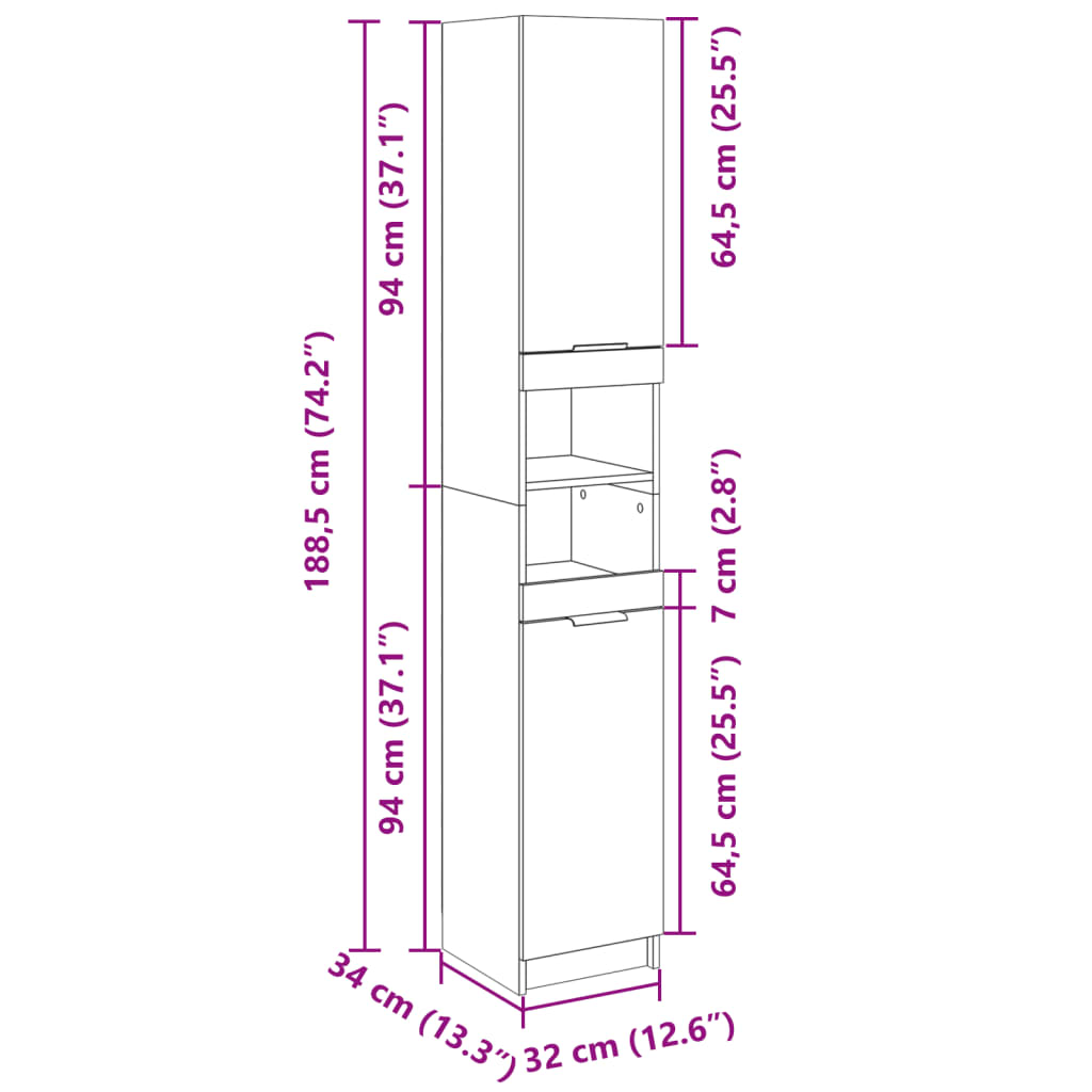 Bathroom Cabinet Sonoma Oak 32x34x188.5 cm Engineered Wood - Bend