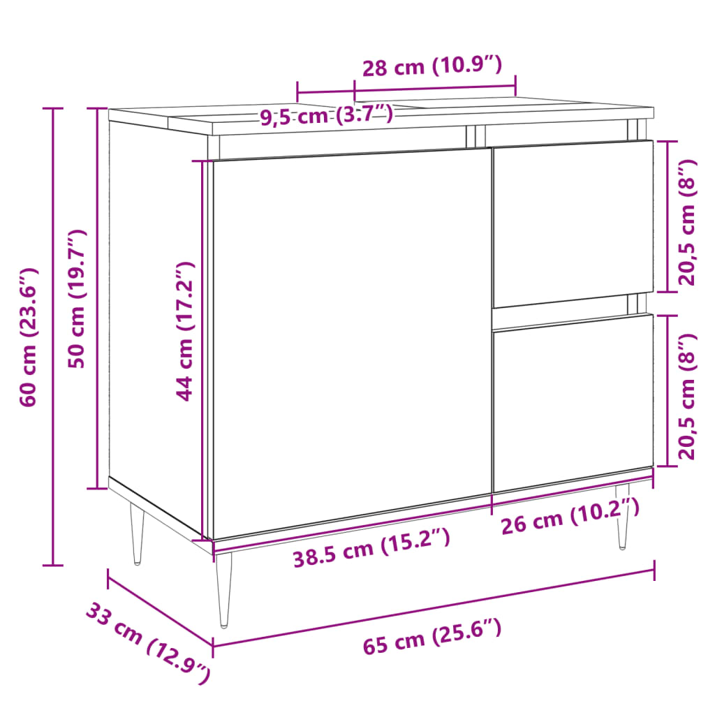 Bathroom Sink Cabinet Sonoma Oak 65x33x60 cm Engineered Wood - Bend