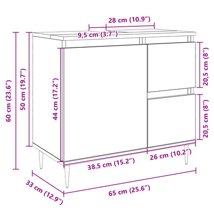 Bathroom Sink Cabinet Sonoma Oak 65x33x60 cm Engineered Wood - Bend