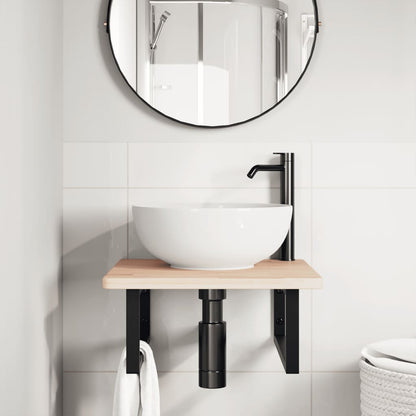 Wall-Mounted Basin Shelf with Oak Wood Top and Steel Bracket