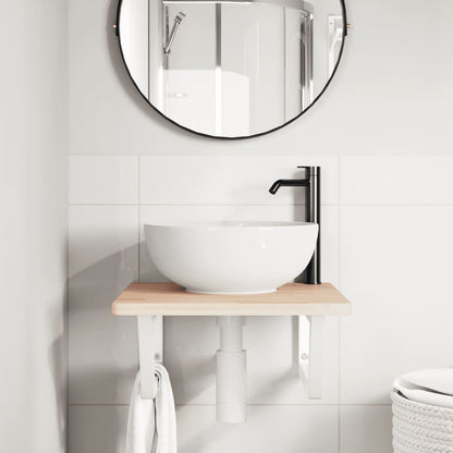 Wall-Mounted Basin Shelf with Solid Oak Top and Steel Brackets