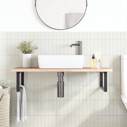 Wall-Mounted Basin Shelf with Oak Wood Top and Steel Bracket