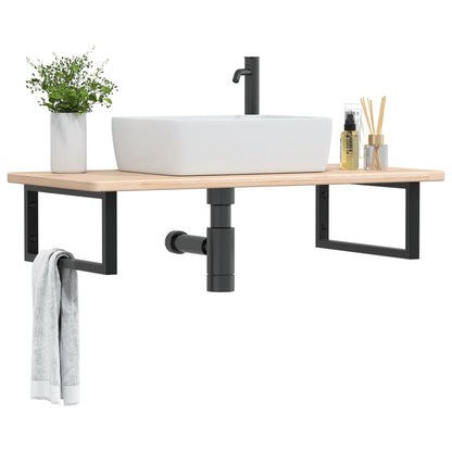 Wall-Mounted Basin Shelf with Oak Wood Top and Steel Bracket