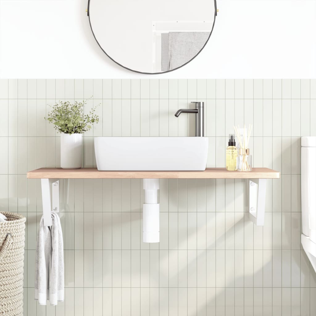 Wall-Mounted Basin Shelf with Solid Oak Top and Steel Brackets