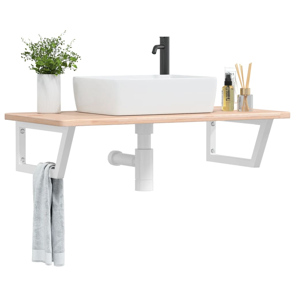 Wall-Mounted Basin Shelf with Solid Oak Top and Steel Brackets