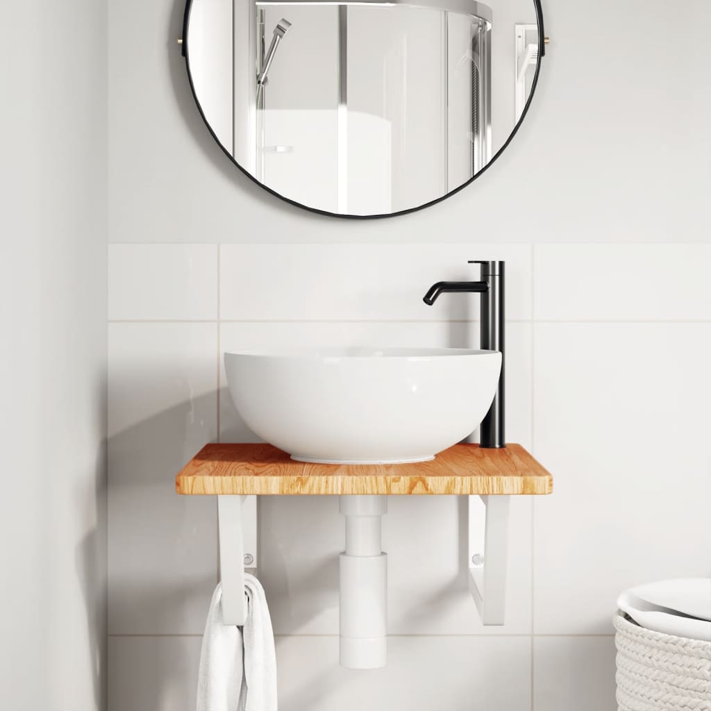 Steel and Oak Floating Basin Shelf