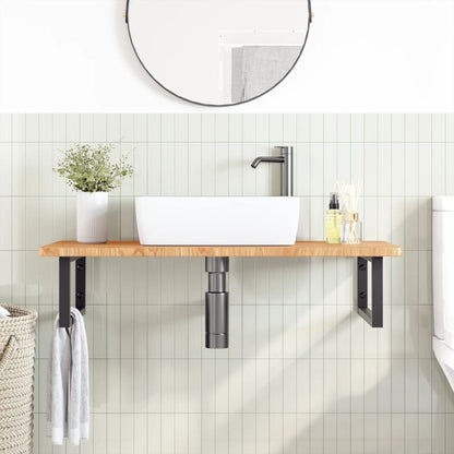 Wall-Mounted Basin Shelf with Oak Wood Top and Steel Bracket