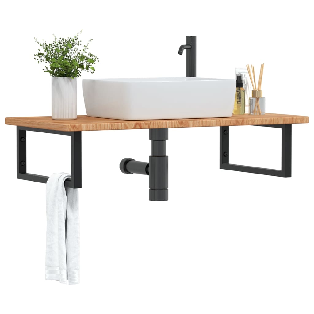 Wall-Mounted Basin Shelf with Oak Wood Top and Steel Bracket