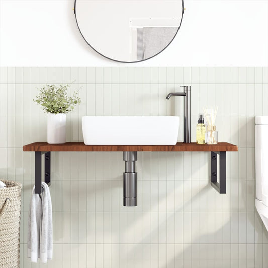 Wall-Mounted Basin Shelf with Oak Wood Top and Steel Bracket