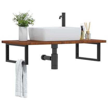 Wall-Mounted Basin Shelf with Oak Wood Top and Steel Bracket