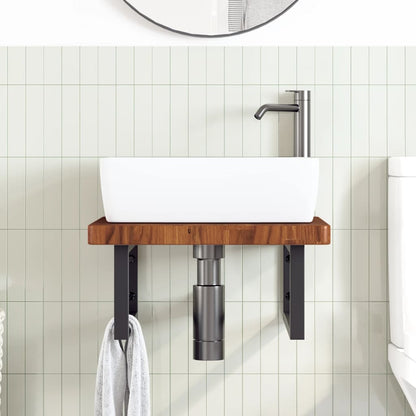 Wall-Mounted Basin Shelf with Oak Wood Top and Steel Bracket