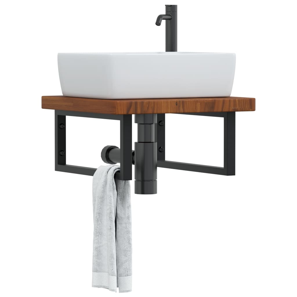 Wall-Mounted Basin Shelf with Oak Wood Top and Steel Bracket