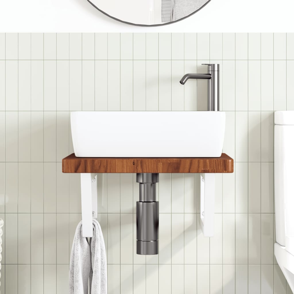 Wall-Mounted Basin Shelf with Solid Oak Top and Steel Brackets