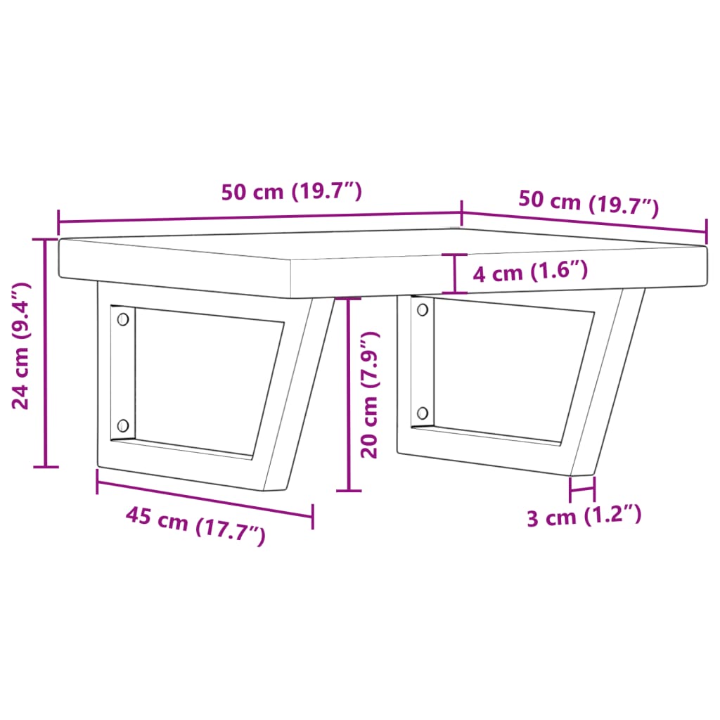 Wall-Mounted Basin Shelf with Solid Oak Top and Steel Brackets