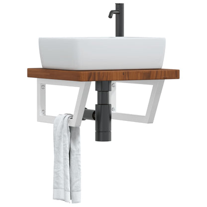 Wall-Mounted Basin Shelf with Solid Oak Top and Steel Brackets