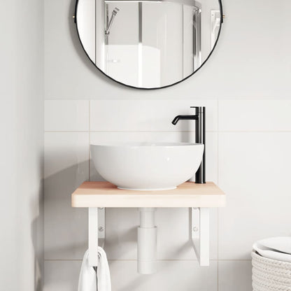 Wall-Mounted Basin Shelf with Beech Wood Top and Steel Supports