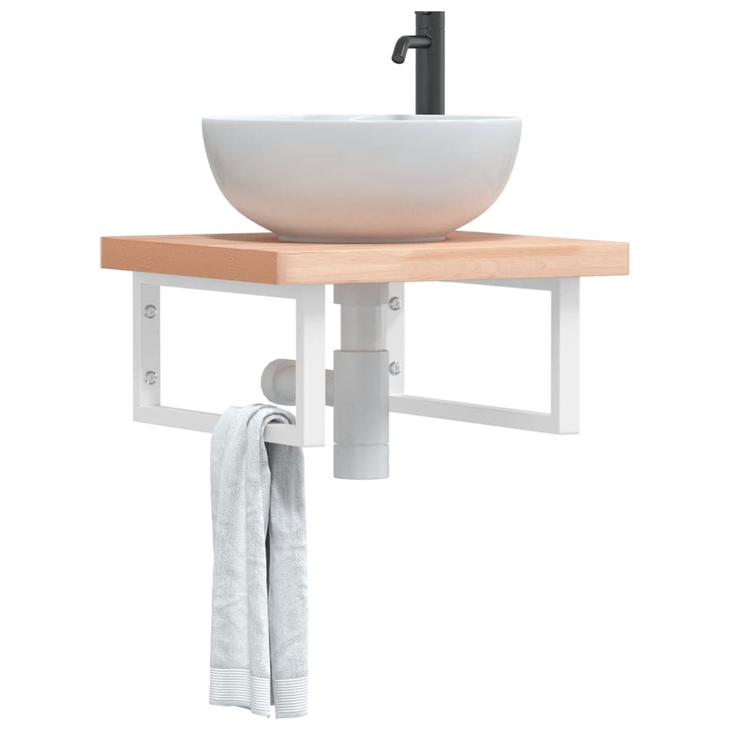 Wall-Mounted Basin Shelf with Beech Wood Top and Steel Supports