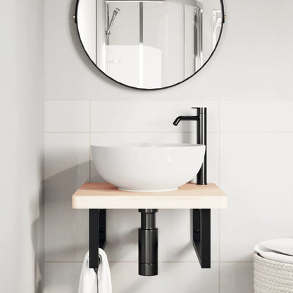 Wall-Mounted Basin Shelf with Steel Frame and Beech Wood Top