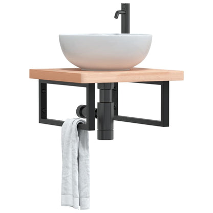 Wall-Mounted Basin Shelf with Steel Frame and Beech Wood Top