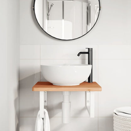 Wall-Mounted Basin Shelf with Beech Wood Top and Steel Supports