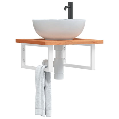 Wall-Mounted Basin Shelf with Beech Wood Top and Steel Supports