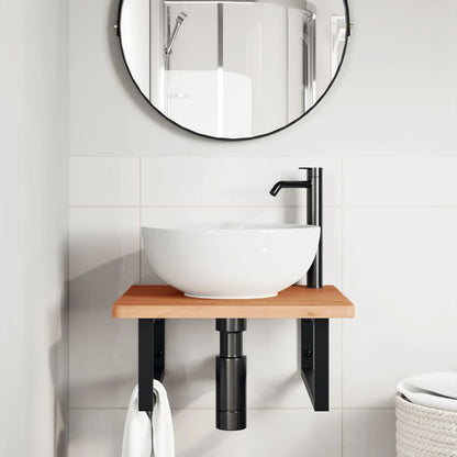 Wall-Mounted Basin Shelf with Steel Frame and Beech Wood Top