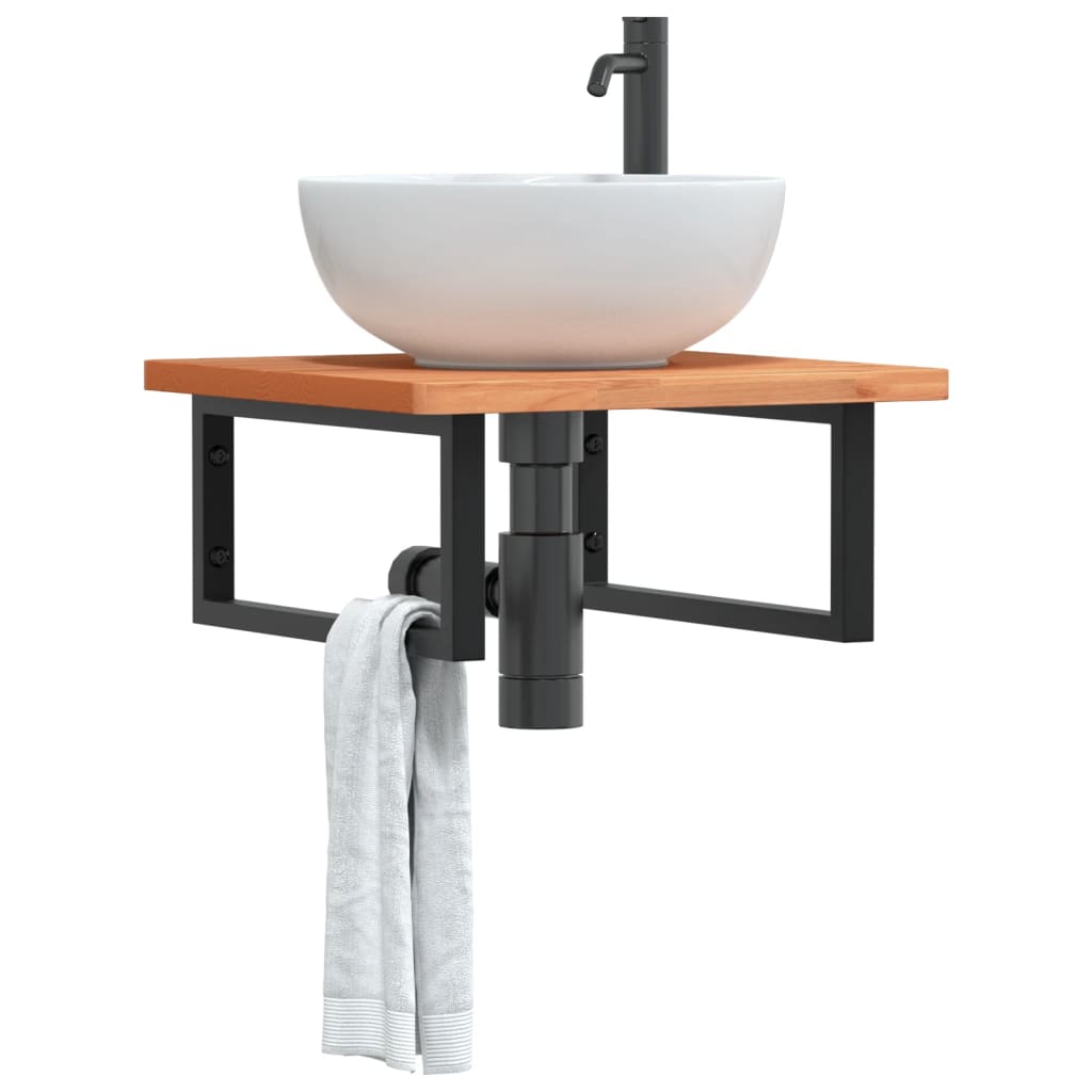 Wall-Mounted Basin Shelf with Steel Frame and Beech Wood Top