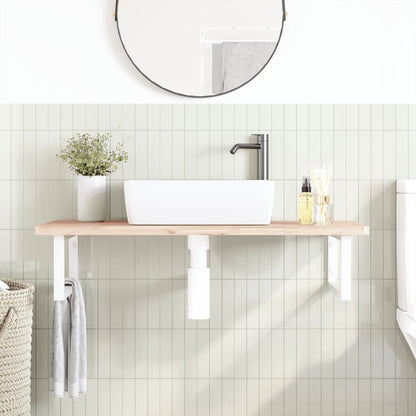 Wall-Mounted Basin Shelf with Steel Frame and Beech Wood Top