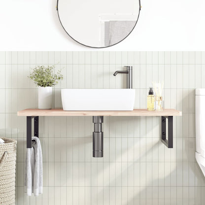 Wall-Mounted Basin Shelf with Beech Wood Top and Steel Supports