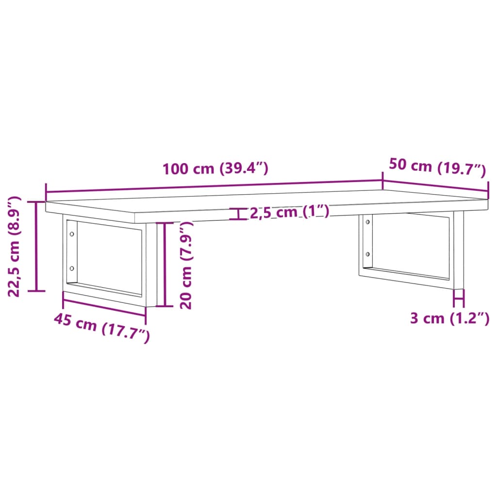 Wall-Mounted Basin Shelf with Beech Wood Top and Steel Supports