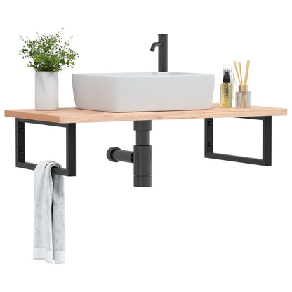 Wall-Mounted Basin Shelf with Beech Wood Top and Steel Supports