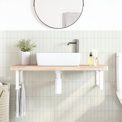 Wall-Mounted Basin Shelf with Beech Wood Top and Steel Supports