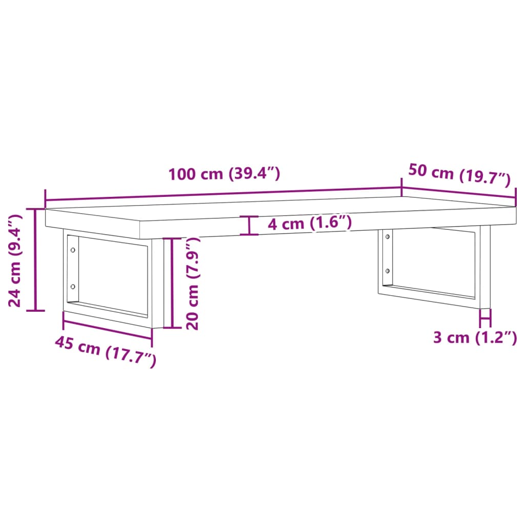 Wall-Mounted Basin Shelf with Beech Wood Top and Steel Supports