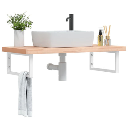 Wall-Mounted Basin Shelf with Beech Wood Top and Steel Supports