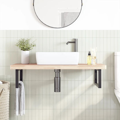 Wall-Mounted Basin Shelf with Beech Wood Top and Steel Supports