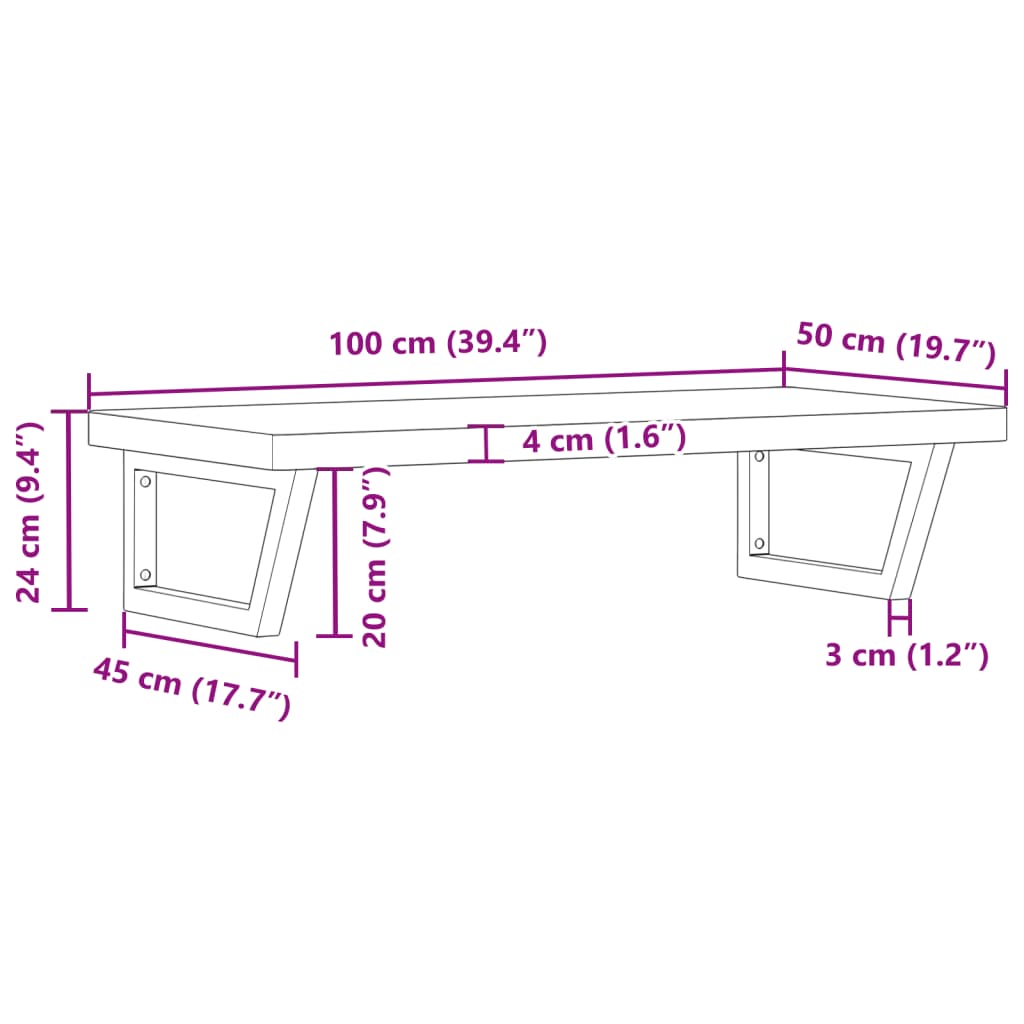 Wall-Mounted Basin Shelf with Beech Wood Top and Steel Supports