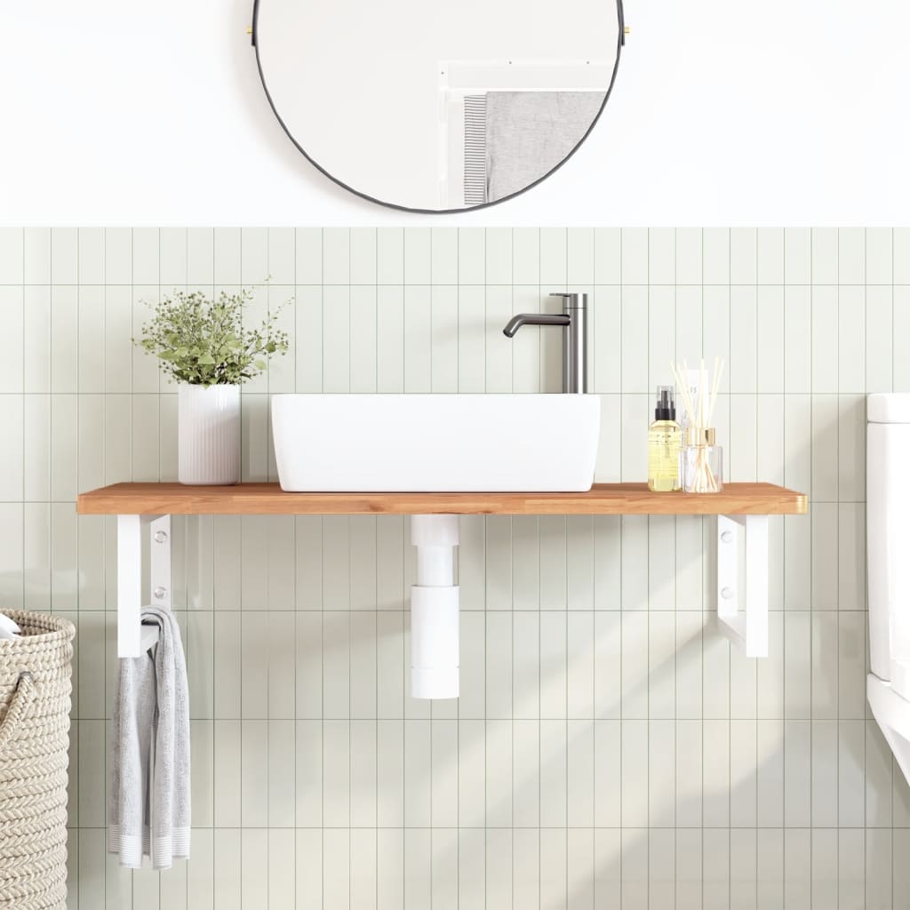 Wall-Mounted Basin Shelf with Steel Frame and Beech Wood Top