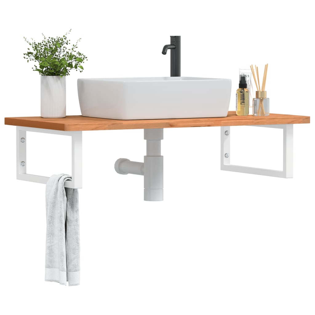 Wall-Mounted Basin Shelf with Steel Frame and Beech Wood Top