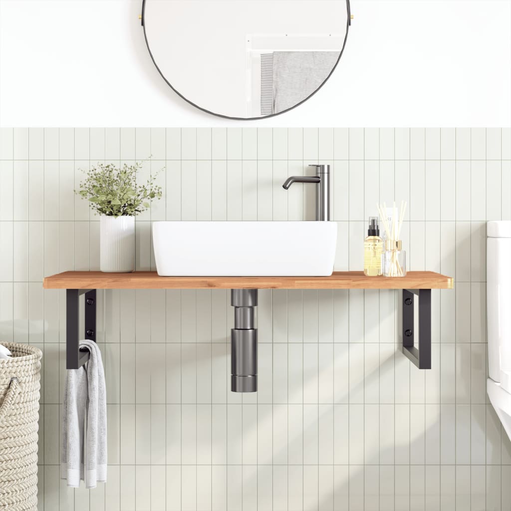 Wall-Mounted Basin Shelf with Steel Frame and Beech Wood Top