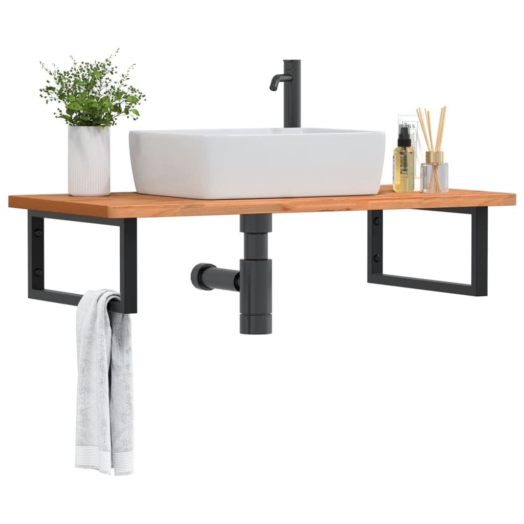 Wall-Mounted Basin Shelf with Steel Frame and Beech Wood Top