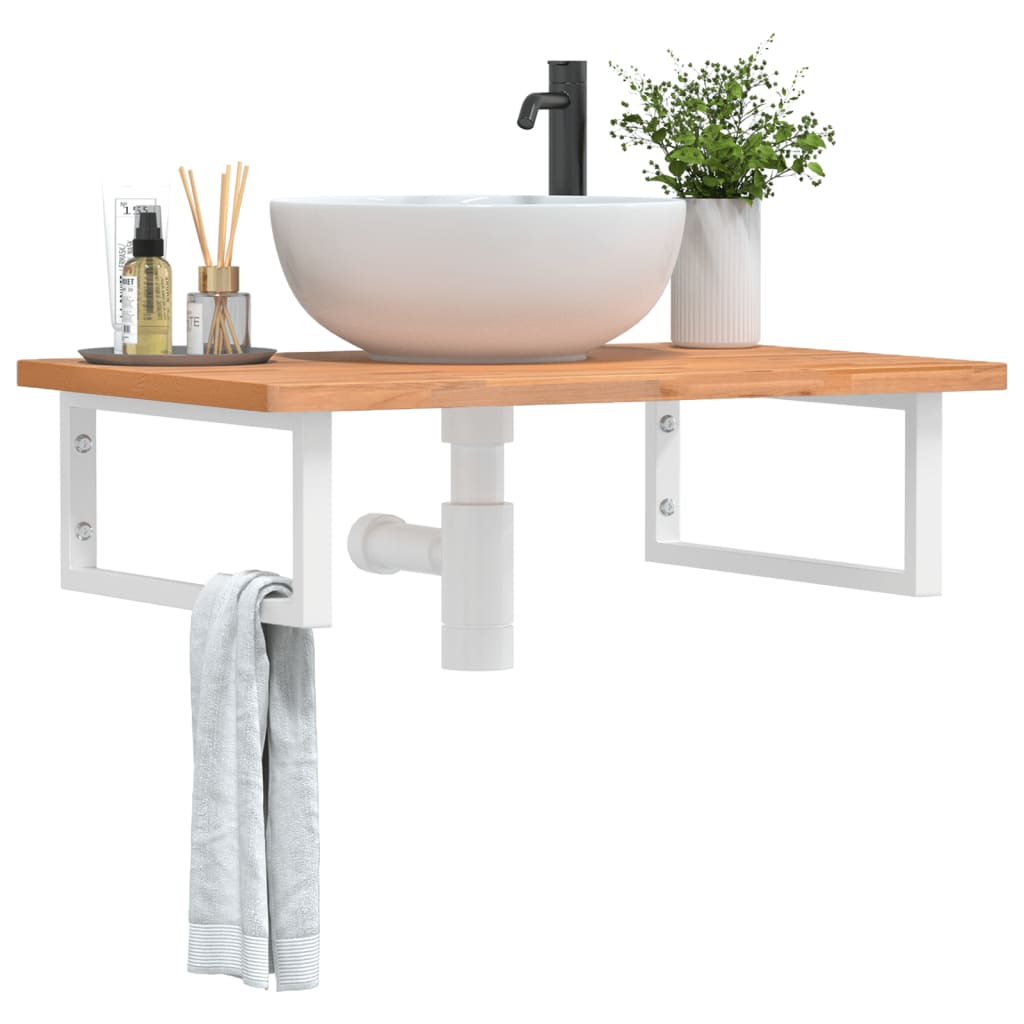 Wall-Mounted Basin Shelf with Steel Frame and Beech Wood Top