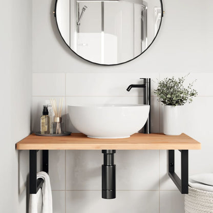 Wall-Mounted Basin Shelf with Steel Frame and Beech Wood Top