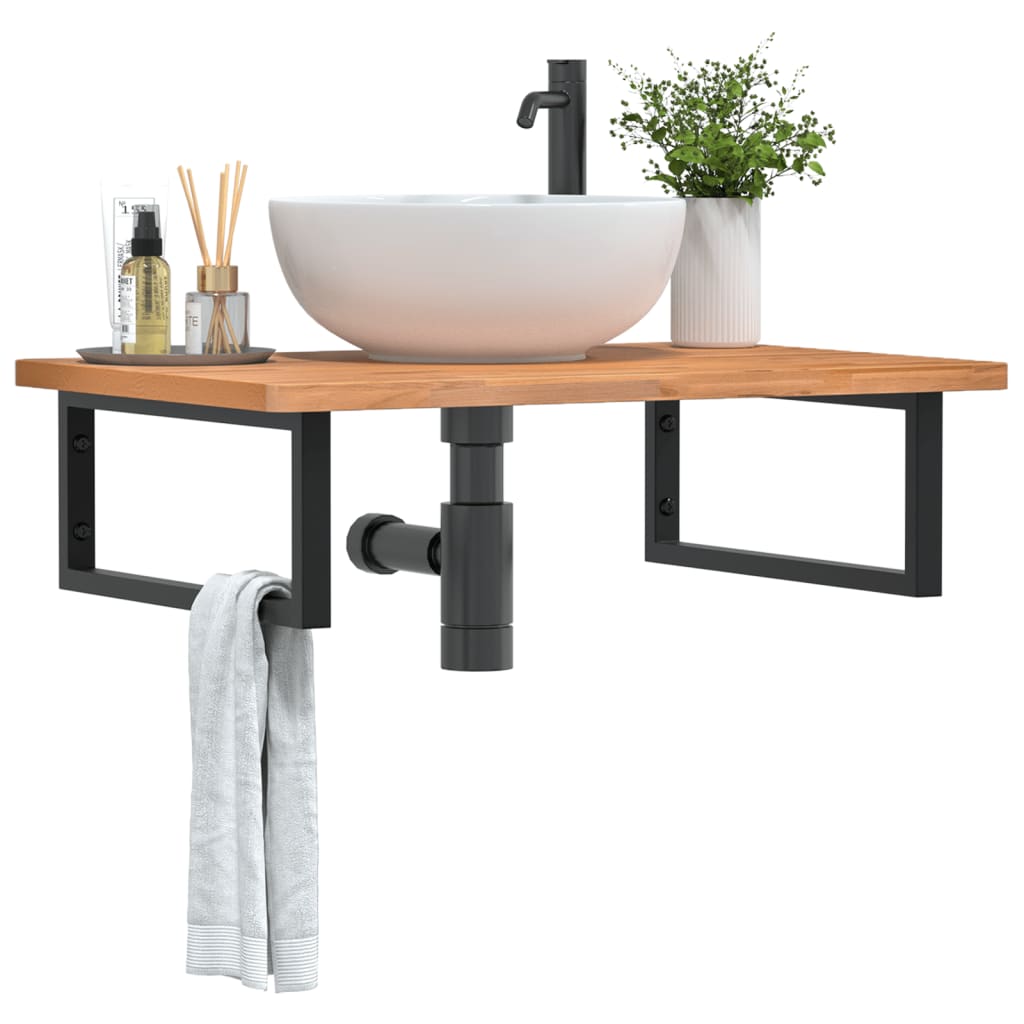 Wall-Mounted Basin Shelf with Steel Frame and Beech Wood Top