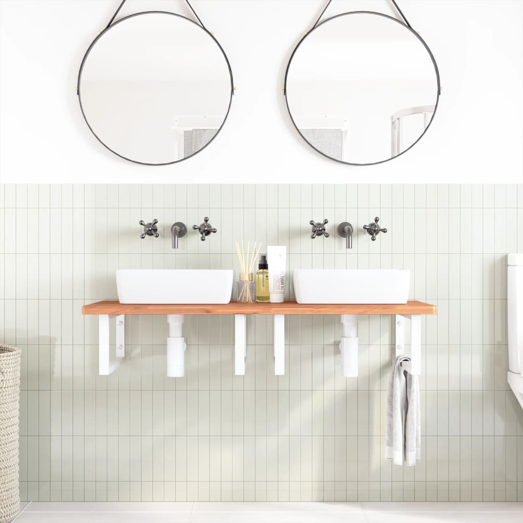 Wall-Mounted Basin Shelf with Beech Wood Top and Steel Bracket