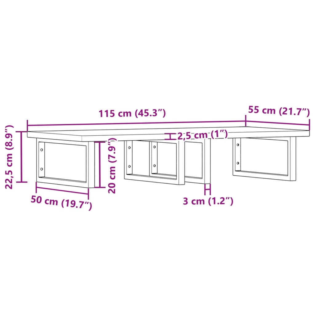 Wall-Mounted Basin Shelf with Beech Wood Top and Steel Bracket