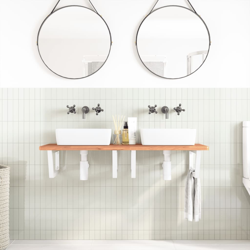 Wall-Mounted Basin Shelf with Beech Wood Top and Steel Bracket