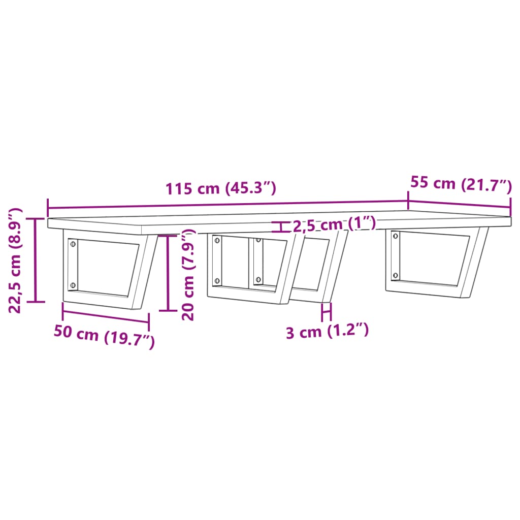 Wall-Mounted Basin Shelf with Beech Wood Top and Steel Bracket